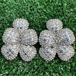 Vintage Jarin Brilliant Crystal Strass Flower Form Clip Women’s Silver Earrings